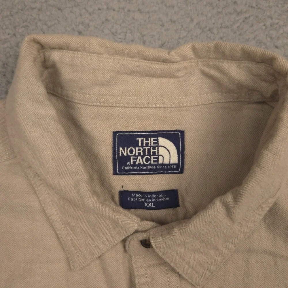 The North Face Button Down Shirt Mens XXL Tan Long Sleeve Cotton Hiking Outdoors
